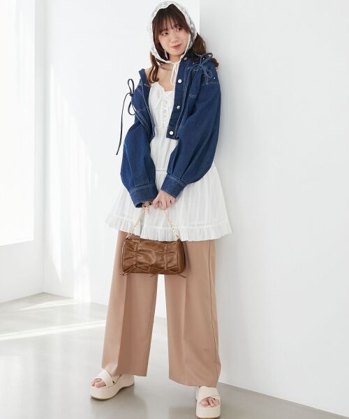 MAJESTIC LEGON/マジェスティックレゴン センタープレスタックワイドパンツ キャメル S MAJESTIC LEGON/マジェスティックレゴン センタープレスタックワイドパンツ キャメル S