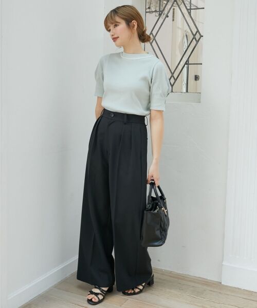 MAJESTIC LEGON/マジェスティックレゴン センタープレスタックワイドパンツ ブラック M MAJESTIC LEGON/マジェスティックレゴン センタープレスタックワイドパンツ ブラック M