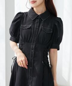 MAJESTIC LEGON / マジェスティックレゴン ロング・マキシ丈ワンピース | サイドレースアップシャツワンピース