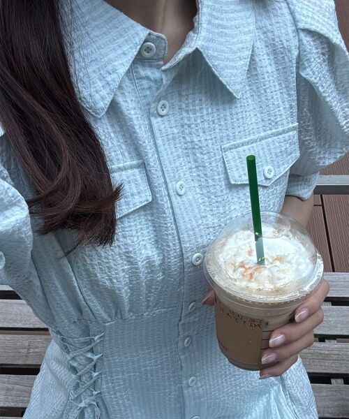 MAJESTIC LEGON / マジェスティックレゴン ロング・マキシ丈ワンピース | サイドレースアップシャツワンピース | 詳細9