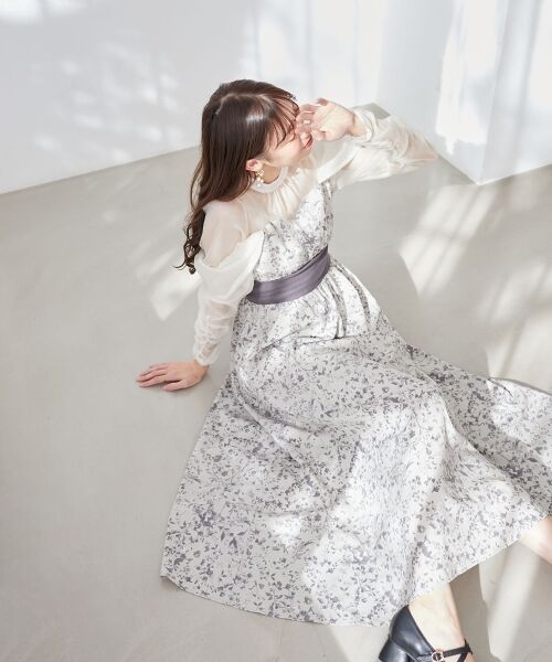 MAJESTIC LEGON/マジェスティックレゴン シアードッキングコルセットワンピース グレー柄 M MAJESTIC LEGON/マジェスティックレゴン シアードッキングコルセットワンピース グレー柄 M