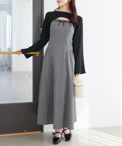 MAJESTIC LEGON / マジェスティックレゴン ミニ丈・ひざ丈ワンピース | リブニット×デコルテオープンワンピ