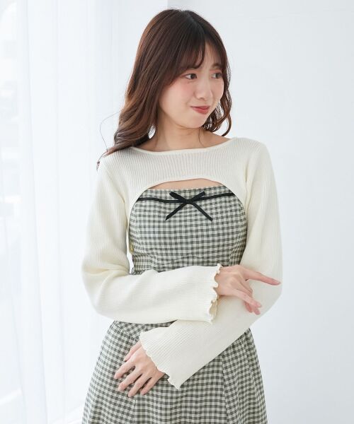 MAJESTIC LEGON / マジェスティックレゴン ミニ丈・ひざ丈ワンピース | リブニット×デコルテオープンワンピ | 詳細12