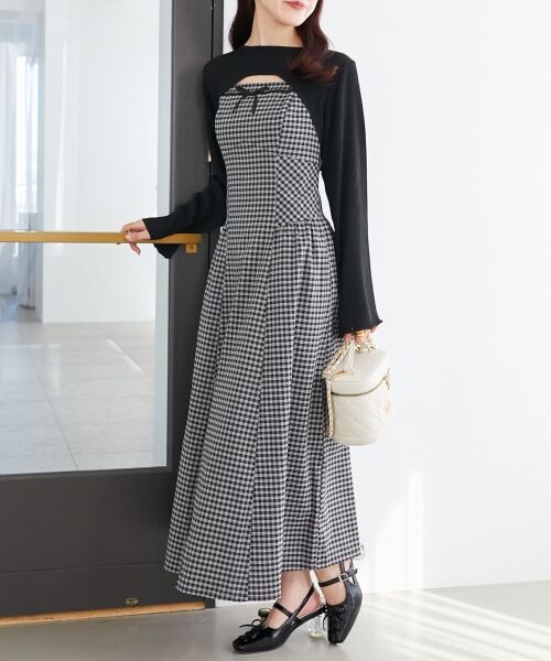 MAJESTIC LEGON / マジェスティックレゴン ミニ丈・ひざ丈ワンピース | リブニット×デコルテオープンワンピ | 詳細17