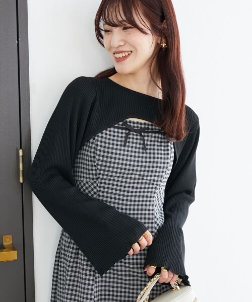 MAJESTIC LEGON / マジェスティックレゴン ミニ丈・ひざ丈ワンピース | リブニット×デコルテオープンワンピ | 詳細19