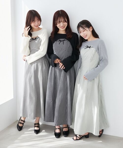 MAJESTIC LEGON / マジェスティックレゴン ミニ丈・ひざ丈ワンピース | リブニット×デコルテオープンワンピ | 詳細3