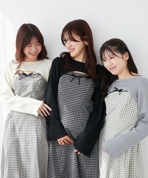 MAJESTIC LEGON / マジェスティックレゴン ミニ丈・ひざ丈ワンピース | リブニット×デコルテオープンワンピ | 詳細4