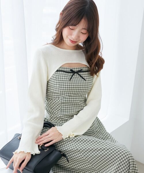 MAJESTIC LEGON / マジェスティックレゴン ミニ丈・ひざ丈ワンピース | リブニット×デコルテオープンワンピ | 詳細9