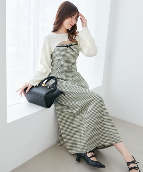 MAJESTIC LEGON/マジェスティックレゴン リブニット×デコルテオープンワンピ アイボリー柄 XS MAJESTIC LEGON/マジェスティックレゴン リブニット×デコルテオープンワンピ アイボリー柄 XS