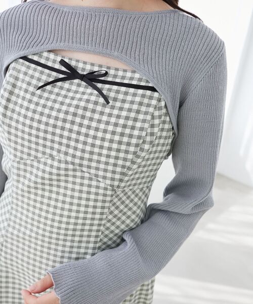 MAJESTIC LEGON/マジェスティックレゴン リブニット×デコルテオープンワンピ グレー柄 XS MAJESTIC LEGON/マジェスティックレゴン リブニット×デコルテオープンワンピ グレー柄 XS