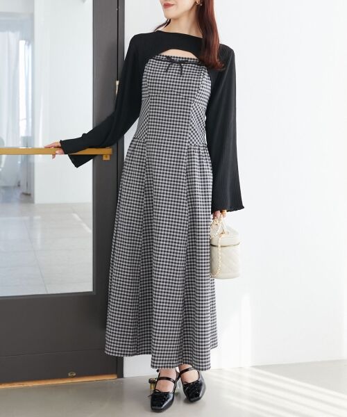MAJESTIC LEGON/マジェスティックレゴン リブニット×デコルテオープンワンピ ブラック柄 XS MAJESTIC LEGON/マジェスティックレゴン リブニット×デコルテオープンワンピ ブラック柄 XS
