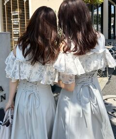 MAJESTIC LEGON / マジェスティックレゴン ロング・マキシ丈ワンピース | ウエストきゅっとフリルフレアワンピ