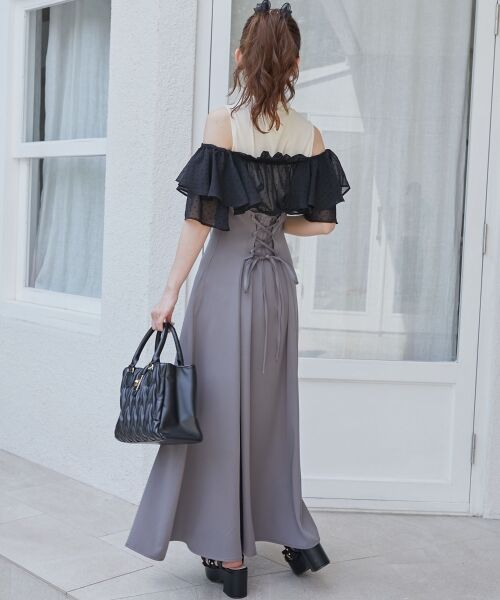 MAJESTIC LEGON / マジェスティックレゴン ロング・マキシ丈ワンピース | ウエストきゅっとフリルフレアワンピ | 詳細3