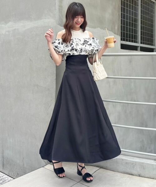 MAJESTIC LEGON / マジェスティックレゴン ロング・マキシ丈ワンピース | ウエストきゅっとフリルフレアワンピ | 詳細6