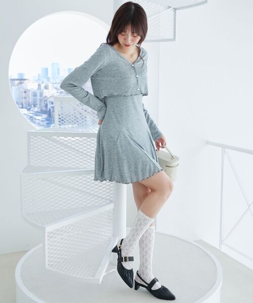 MAJESTIC LEGON/マジェスティックレゴン カーデセット肩リボンキャミワンピ グレー M MAJESTIC LEGON/マジェスティックレゴン カーデセット肩リボンキャミワンピ グレー M