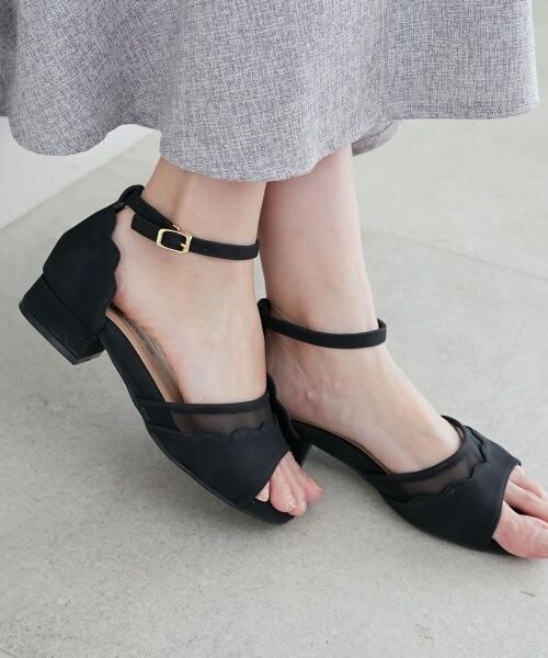 MAJESTIC LEGON/マジェスティックレゴン スカラップローヒールサンダル ブラック L MAJESTIC LEGON/マジェスティックレゴン スカラップローヒールサンダル ブラック L
