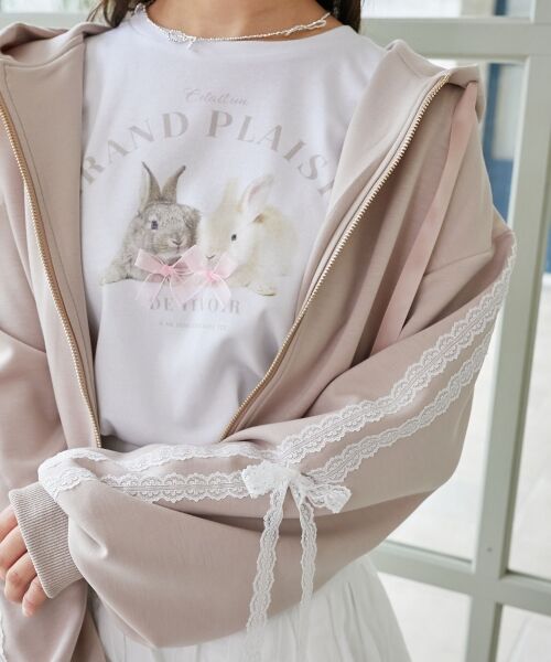 MAJESTIC LEGON/マジェスティックレゴン レースリボンラインパーカー ピンクベージュ M MAJESTIC LEGON/マジェスティックレゴン レースリボンラインパーカー ピンクベージュ M