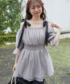 MAJESTIC LEGON / マジェスティックレゴン シャツ・ブラウス | ∞ショルダーリボン半袖チュニック