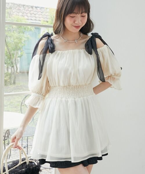 MAJESTIC LEGON / マジェスティックレゴン シャツ・ブラウス | ∞ショルダーリボン半袖チュニック | 詳細5