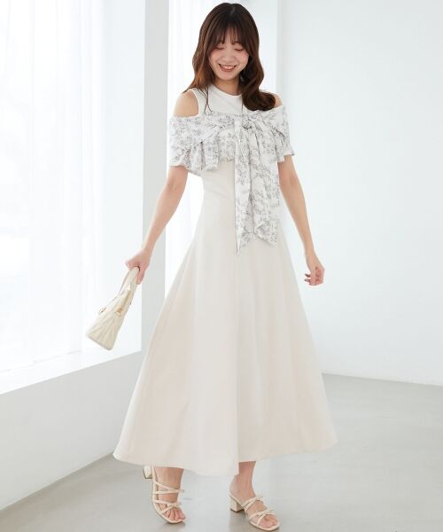 MAJESTIC LEGON / マジェスティックレゴン ロング・マキシ丈ワンピース | ウエストきゅっとリボンワンピース(アイボリー柄)