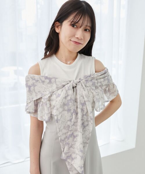 MAJESTIC LEGON / マジェスティックレゴン ロング・マキシ丈ワンピース | ウエストきゅっとリボンワンピース(グレー柄)