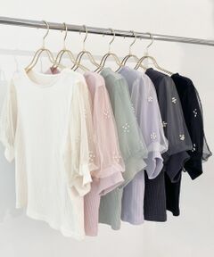 MAJESTIC LEGON / マジェスティックレゴン カットソー | パールチュールスリーブトップス