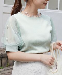 MAJESTIC LEGON / マジェスティックレゴン カットソー | パールチュールスリーブトップス