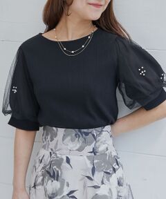 MAJESTIC LEGON / マジェスティックレゴン カットソー | パールチュールスリーブトップス