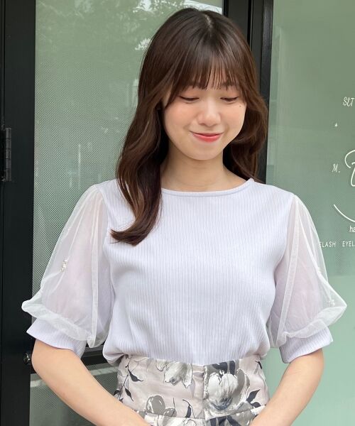 MAJESTIC LEGON / マジェスティックレゴン カットソー | パールチュールスリーブトップス | 詳細12