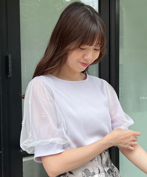 MAJESTIC LEGON / マジェスティックレゴン カットソー | パールチュールスリーブトップス | 詳細13