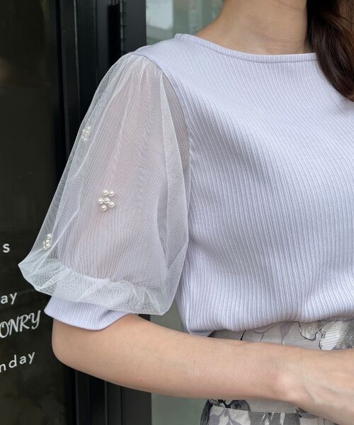 MAJESTIC LEGON / マジェスティックレゴン カットソー | パールチュールスリーブトップス | 詳細15