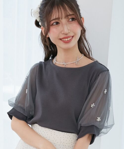 MAJESTIC LEGON / マジェスティックレゴン カットソー | パールチュールスリーブトップス | 詳細5