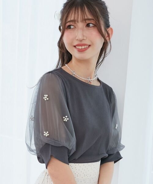 MAJESTIC LEGON / マジェスティックレゴン カットソー | パールチュールスリーブトップス | 詳細6