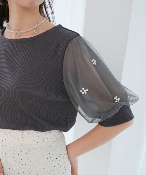 MAJESTIC LEGON / マジェスティックレゴン カットソー | パールチュールスリーブトップス | 詳細8