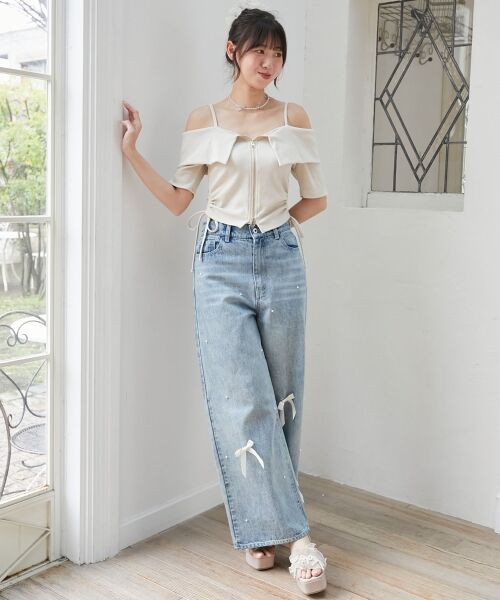 MAJESTIC LEGON / マジェスティックレゴン カットソー | オフショルダブルジップトップス | 詳細1