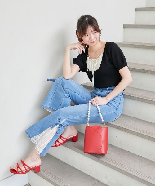 MAJESTIC LEGON / マジェスティックレゴン ニット・セーター | ギャザードッキング半袖ニット | 詳細1