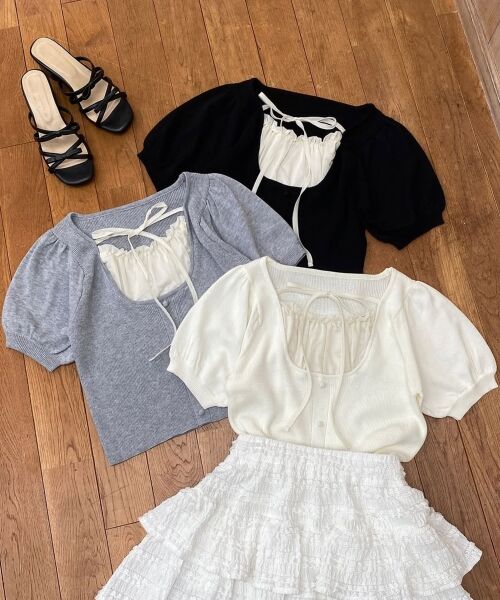 MAJESTIC LEGON / マジェスティックレゴン ニット・セーター | ギャザードッキング半袖ニット | 詳細22