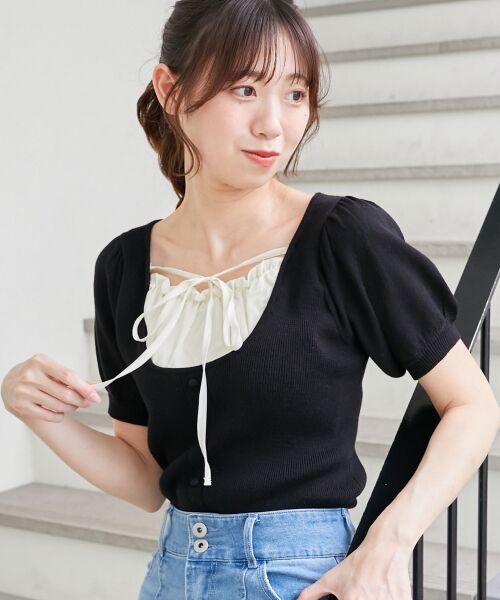 MAJESTIC LEGON / マジェスティックレゴン ニット・セーター | ギャザードッキング半袖ニット | 詳細5