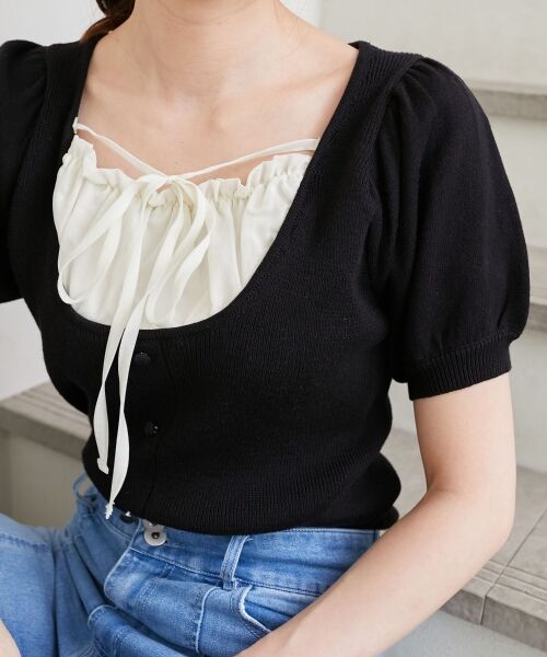 MAJESTIC LEGON / マジェスティックレゴン ニット・セーター | ギャザードッキング半袖ニット | 詳細7