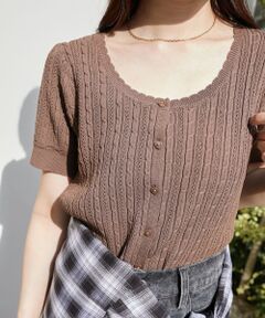 MAJESTIC LEGON / マジェスティックレゴン カーディガン・ボレロ | ハーフスリーブケーブルカーディガン