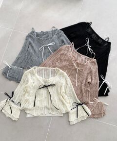 MAJESTIC LEGON / マジェスティックレゴン カーディガン・ボレロ | レーシーパターンキャミセットカーデ