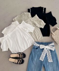 MAJESTIC LEGON / マジェスティックレゴン ニット・セーター | パールチェーン半袖肩開きニット