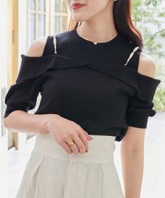 MAJESTIC LEGON / マジェスティックレゴン ニット・セーター | パールチェーン半袖肩開きニット