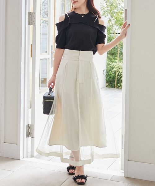 MAJESTIC LEGON / マジェスティックレゴン ニット・セーター | パールチェーン半袖肩開きニット | 詳細1