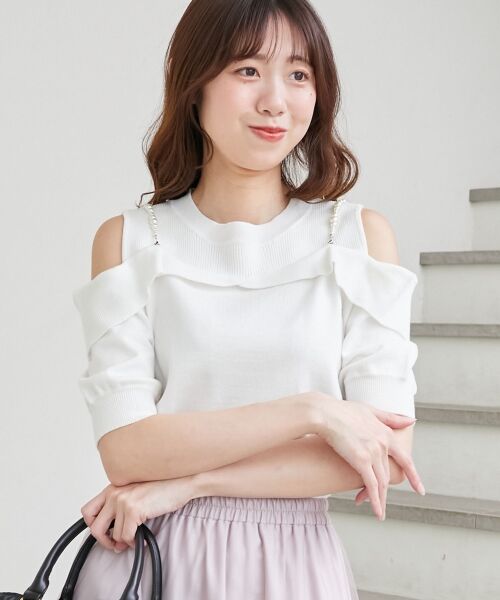 MAJESTIC LEGON / マジェスティックレゴン ニット・セーター | パールチェーン半袖肩開きニット | 詳細13