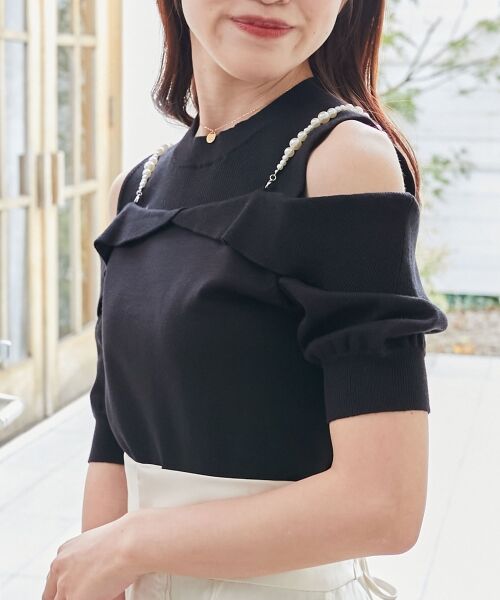 MAJESTIC LEGON / マジェスティックレゴン ニット・セーター | パールチェーン半袖肩開きニット | 詳細5
