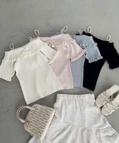 MAJESTIC LEGON / マジェスティックレゴン ニット・セーター | パールチェーンオフショルフリルニット