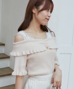 MAJESTIC LEGON / マジェスティックレゴン ニット・セーター | パールチェーンオフショルフリルニット