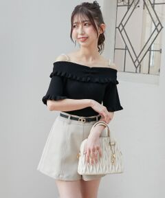 MAJESTIC LEGON / マジェスティックレゴン ニット・セーター | パールチェーンオフショルフリルニット