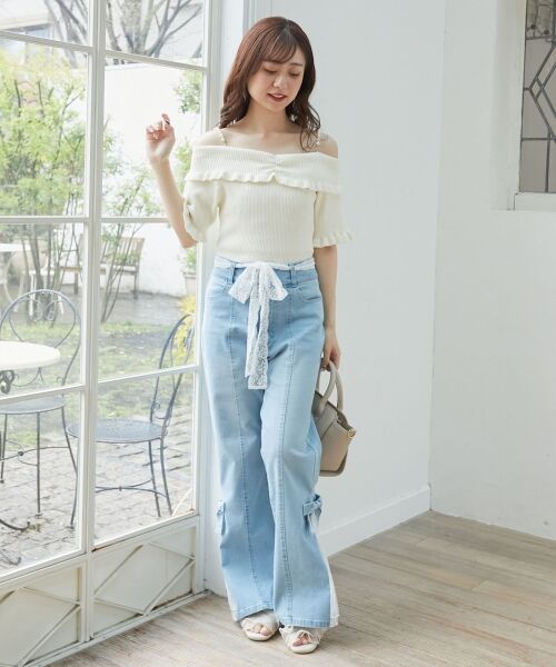 MAJESTIC LEGON / マジェスティックレゴン ニット・セーター | パールチェーンオフショルフリルニット | 詳細1